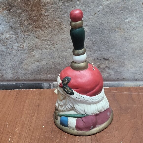 Vintage Santa Claus Handheld Bell Wood Handle Bisque Ceramic Christmas Decor - Picture 6 of 10